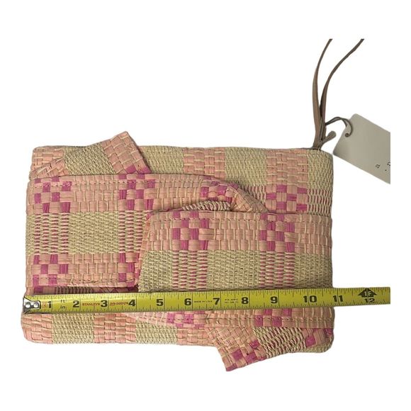 A New Day Pink Plaid Large Raffia Wristlet Clutch Purse 11.5x8 Bow MSRP$20 - Picture 3 of 10